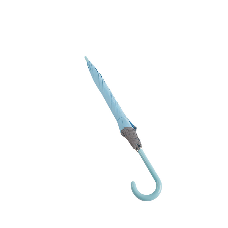 Liten fräsch ljusblå pongee, med reflekterande remsa rakt paraply-0E6B0037