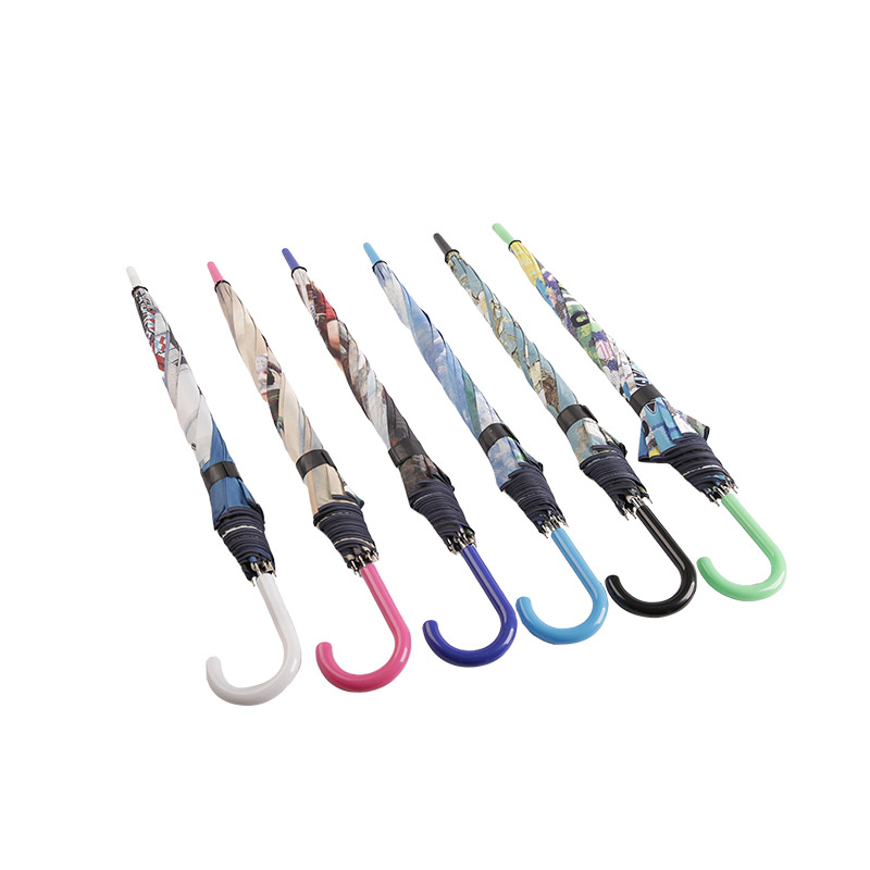 Landskapsmålning utskrift Pongee med svart belagd rakt paraply-0E6B0080