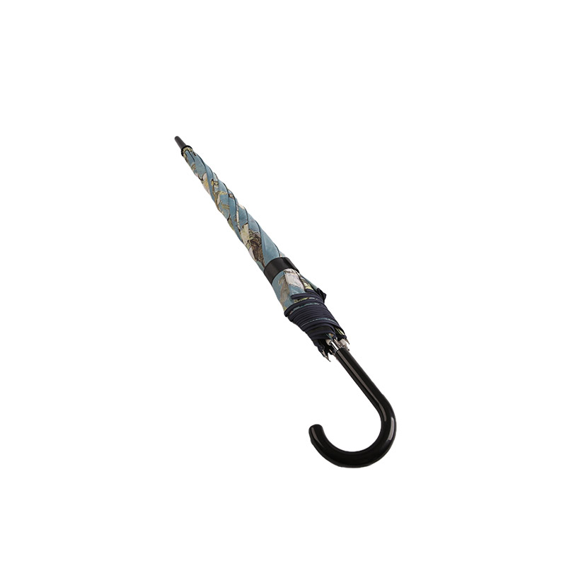 Landskapsmålning utskrift Pongee med svart belagd rakt paraply-0E6B0080