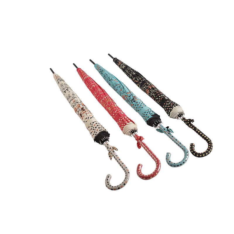 Dubbel stil katt och prickiga pongee med belagt rakt paraply-0E6B0118