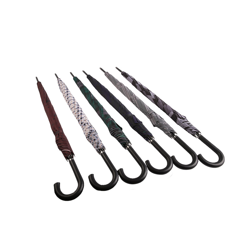 Mörkgrå rutig Pongee Rak paraply-0E6B0351