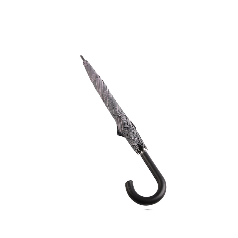 Mörkgrå rutig Pongee Rak paraply-0E6B0351