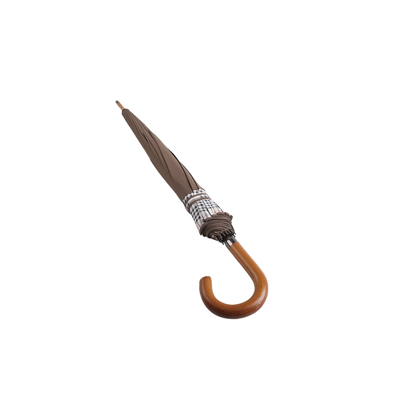 Matchande mellan brunt och rutigt Pongee rakt paraply-0E6B0402