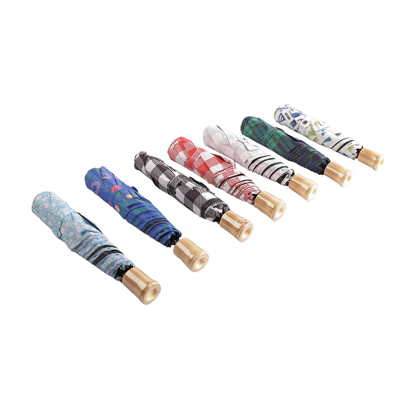 Mini Multiple Patterns Pongee med belagt trefaldigt paraply-0E6B0423