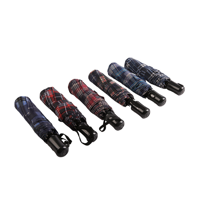 Randigt galler krymppongee Trefaldigt paraply-0E6B0432