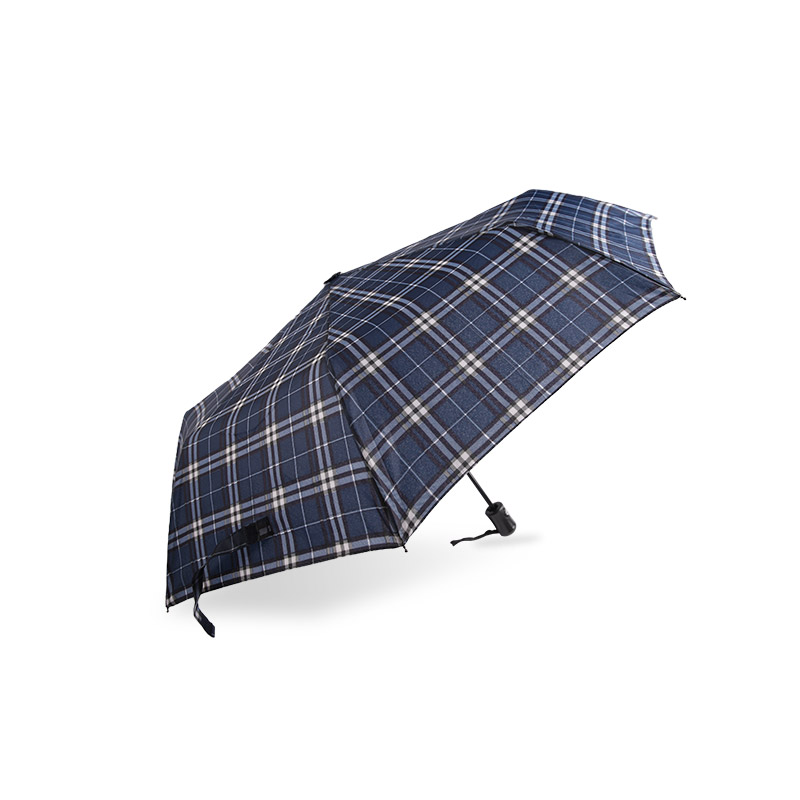 Randigt galler krymppongee Trefaldigt paraply-0E6B0432