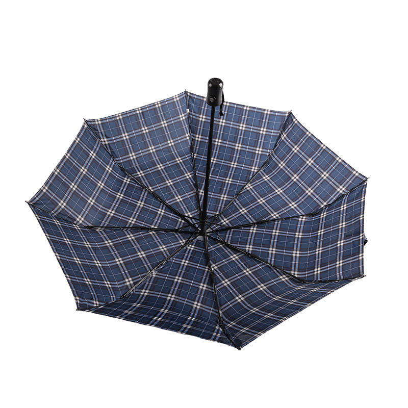 Randigt galler krymppongee Trefaldigt paraply-0E6B0432