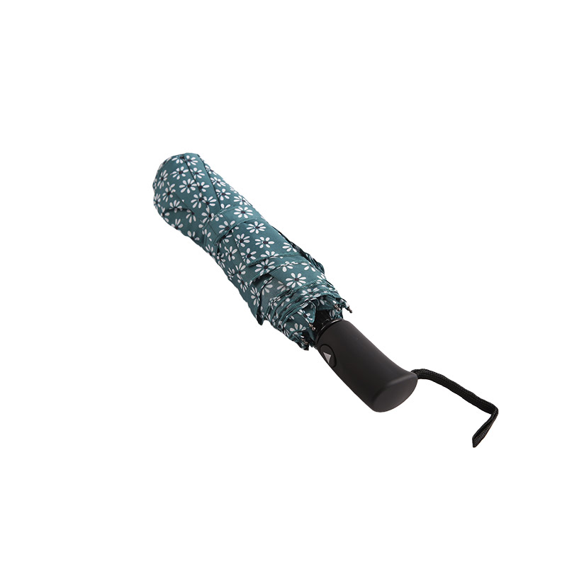 Green Fresh Floral Pongee Trefaldigt paraply-0E6B0512