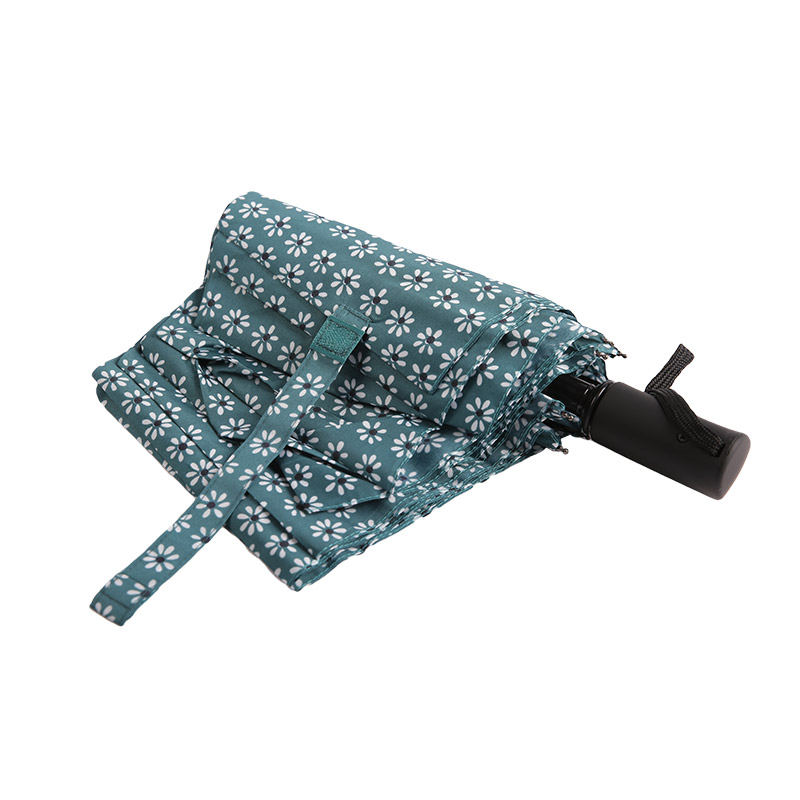 Green Fresh Floral Pongee Trefaldigt paraply-0E6B0512